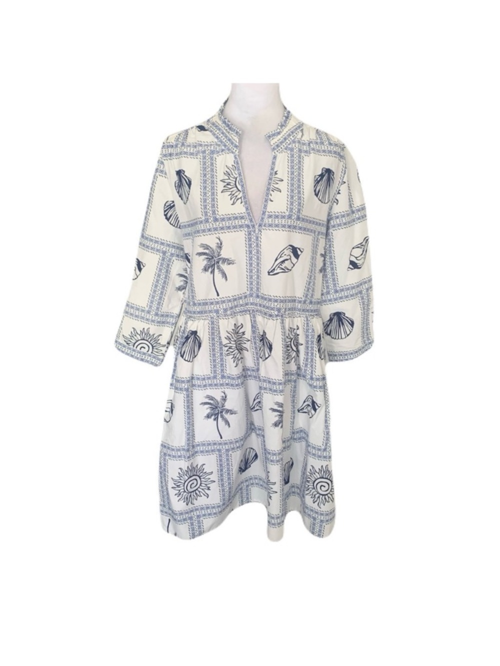 Calypso St. Barth White Dress with Navy Coastal Print small